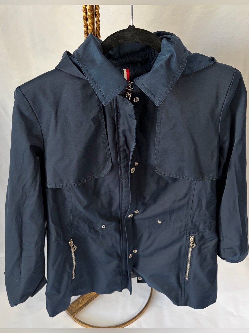 Tommy Hilfiger Navy Raincoat Hooded Utility Jacket Anchor Print Size M